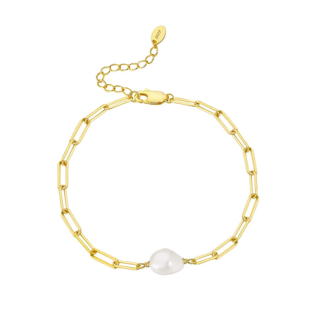 Baroque Pearl Gold Paperclip Bracelet