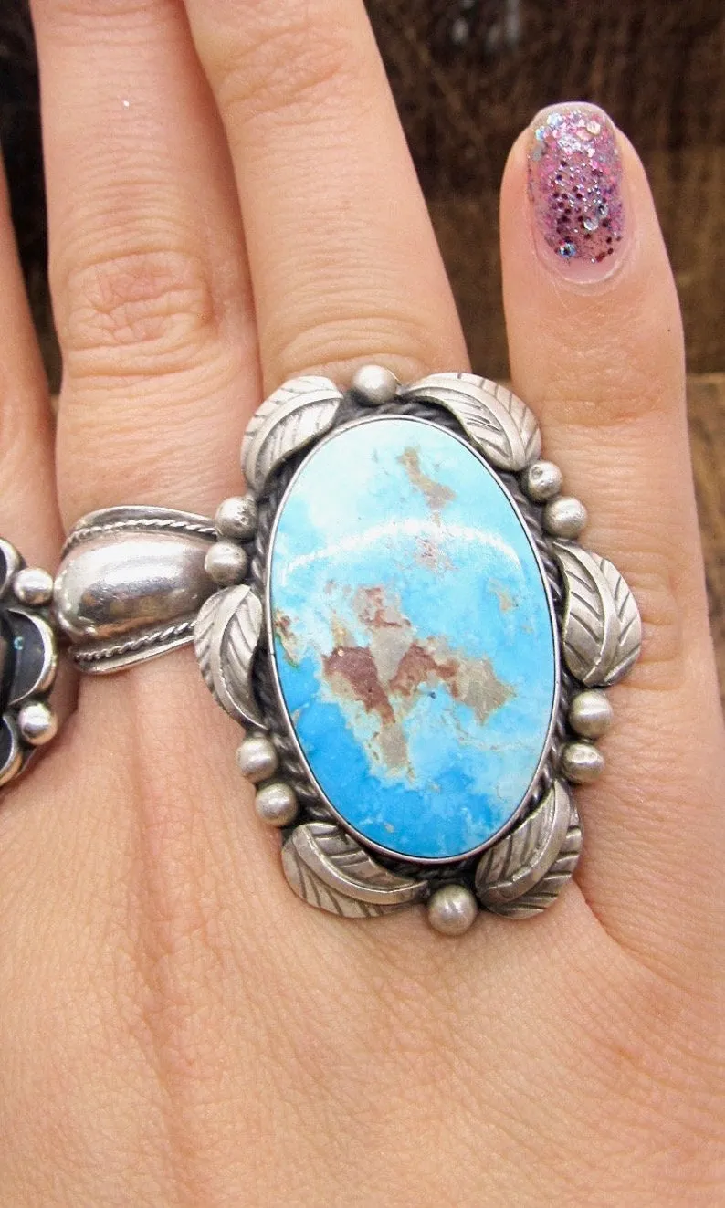 BETTA LEE Large Navajo Royston Turquoise and Silver Ring