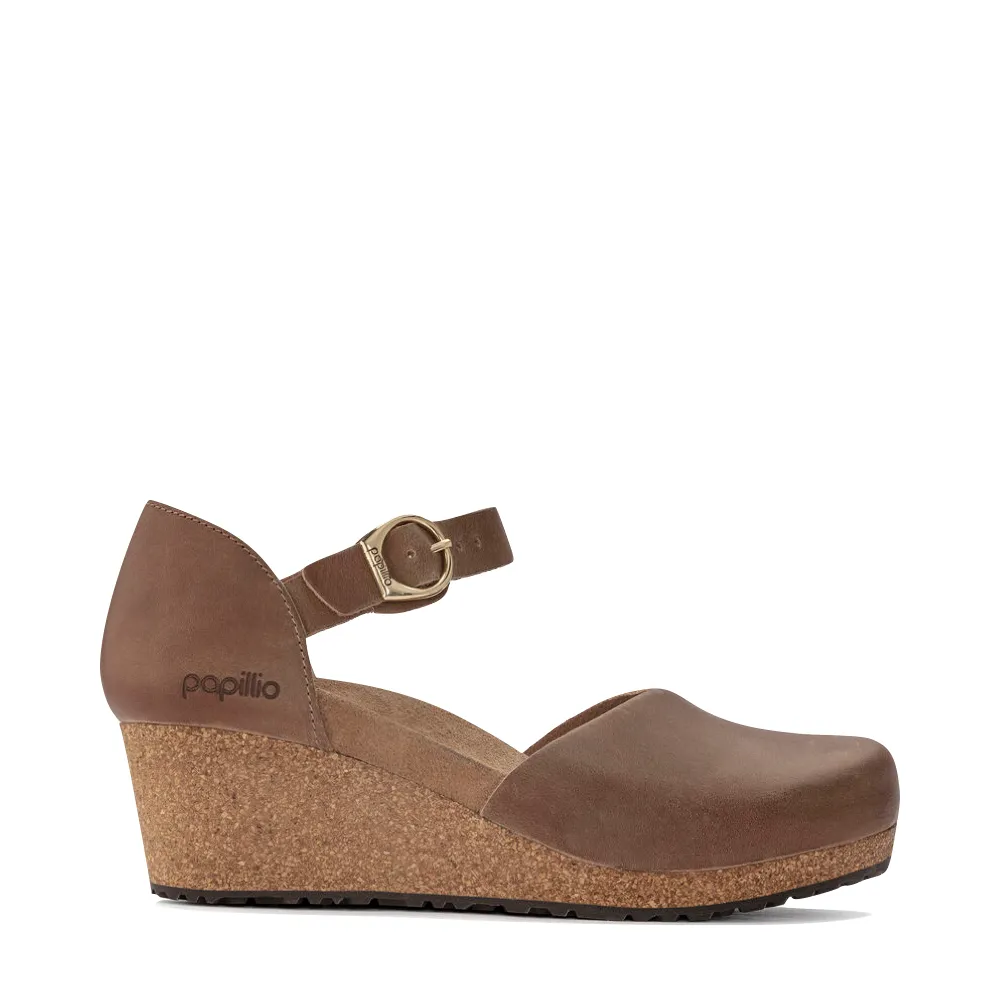 Birkenstock Women's Mary Oiled Leather Closed Toe Cork Wedge (Cognac)