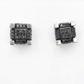 Black 3D Cube Diamond .28cttw Earrings .925 Sterling Silver