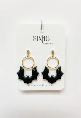 Black Bat Clay Earrings