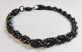 Black Ion Plated Stainless Steel Rope Bracelet 8" with Lobster Claw Clasp