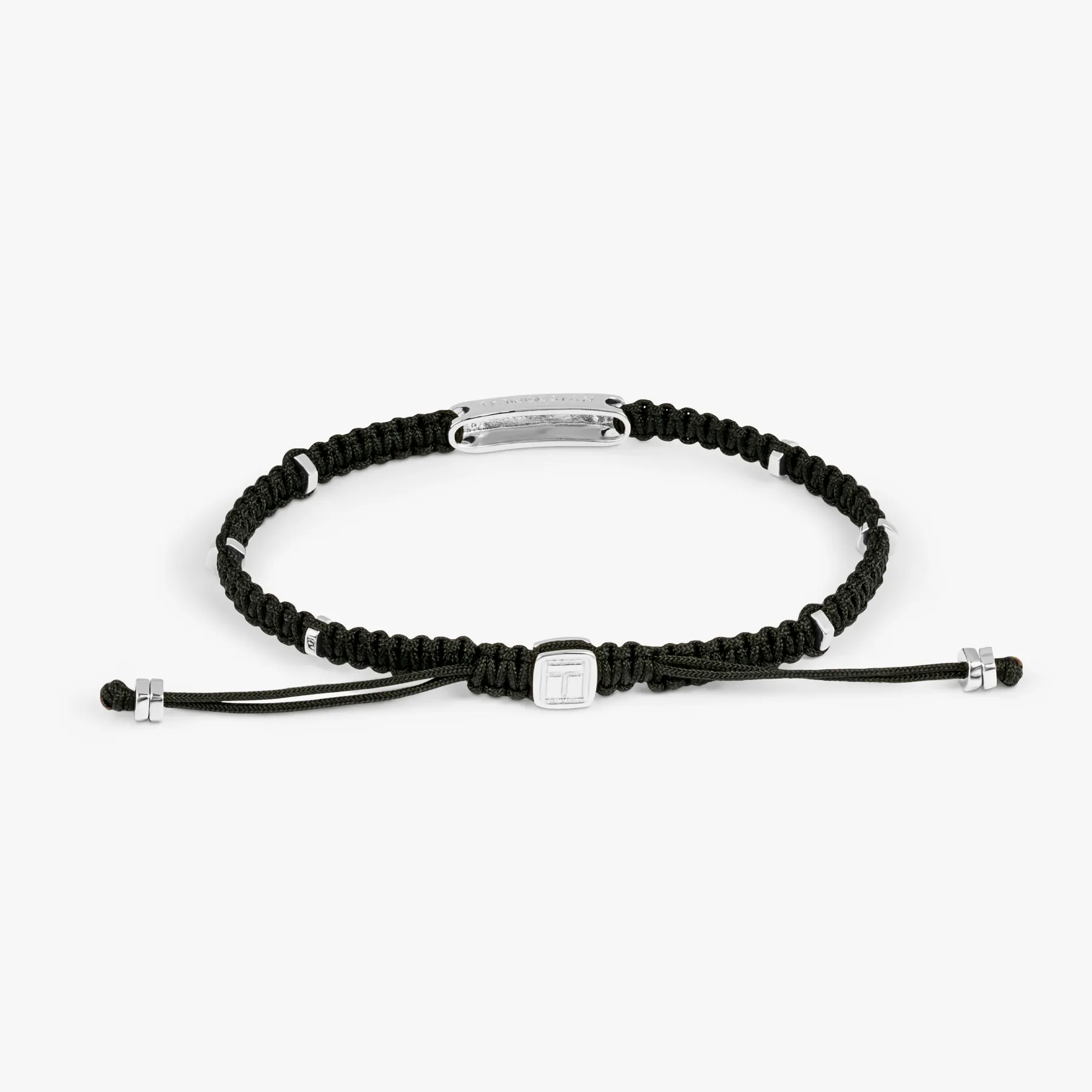 Black macrame bracelet with silver baton