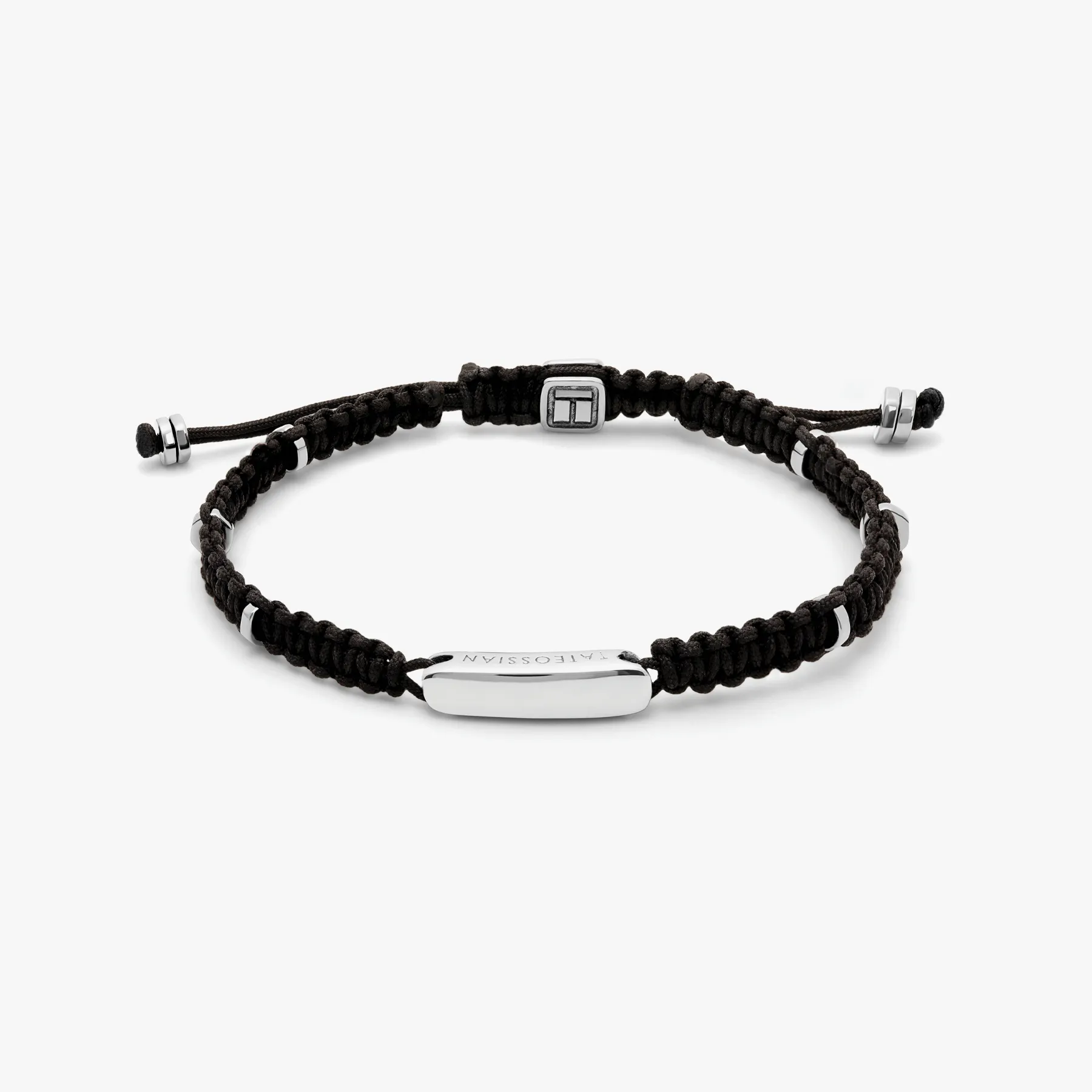 Black macrame bracelet with silver baton