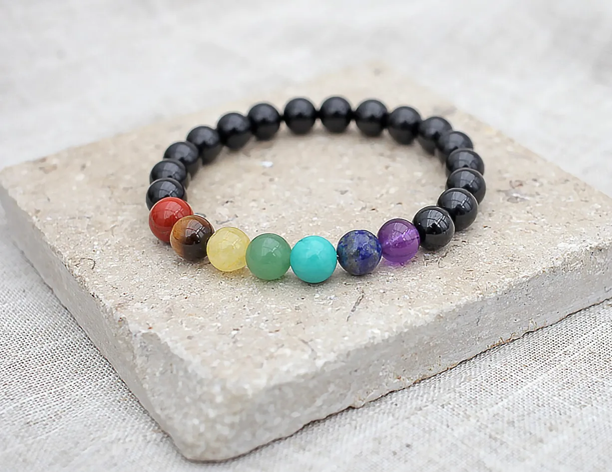 Black Tourmaline 7 Chakra Bracelet