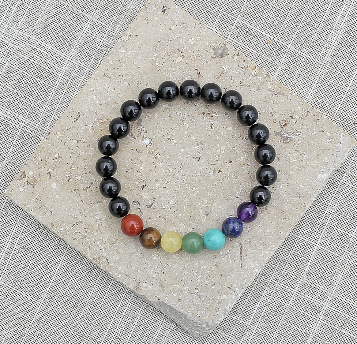 Black Tourmaline 7 Chakra Bracelet