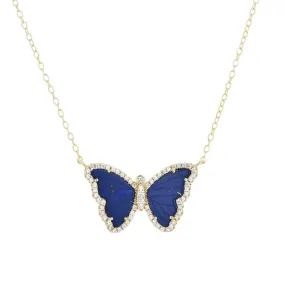 Blue Lapis Lazuli Butterfly Necklace With Crystals