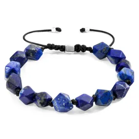 BLUE LAPIS LAZULI ZEBEDEE SILVER AND STONE BEADED MACRAME BRACELET