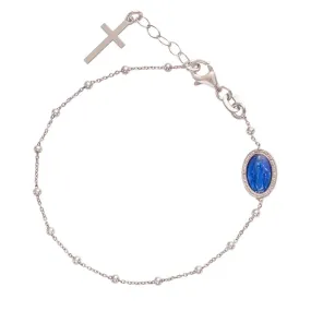 BLUE MIRACULOUS MEDAL - ROSARY BRACELET - SILVER