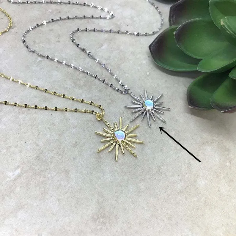 Boho Synthetic Opal Necklace Gold Sun God