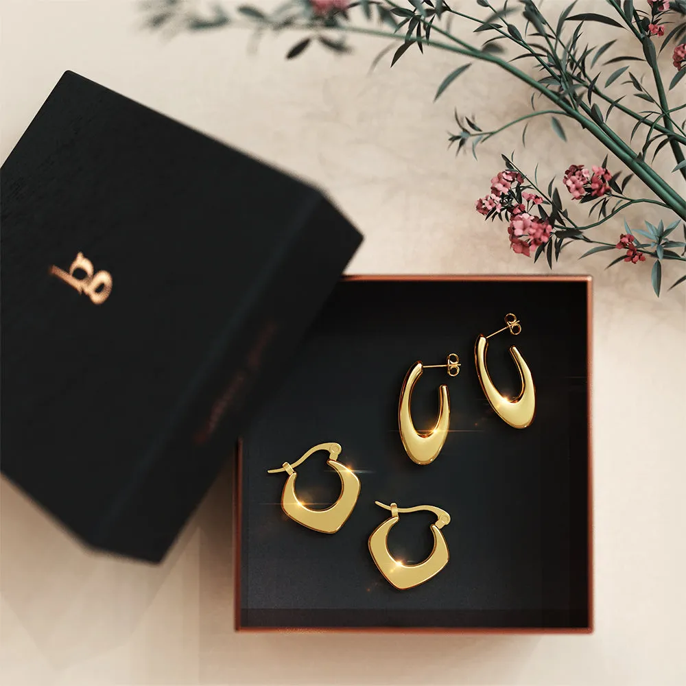 Boxed 2 Pairs of Sylvia Earrings Set in Gold