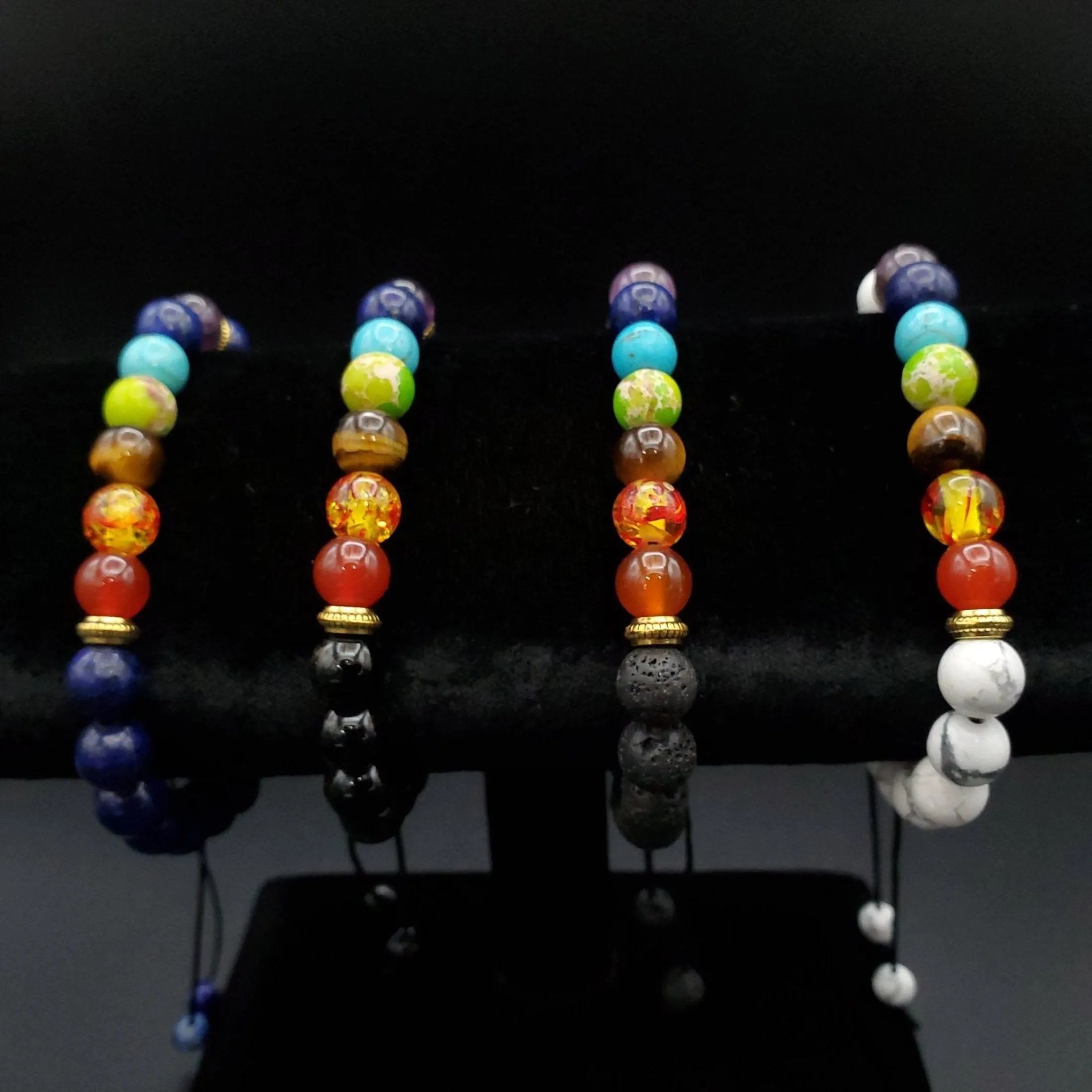 Bracelet 7 Chakra Adjustable Obsidian Howlite Lapis Lazuli and Lava Rock