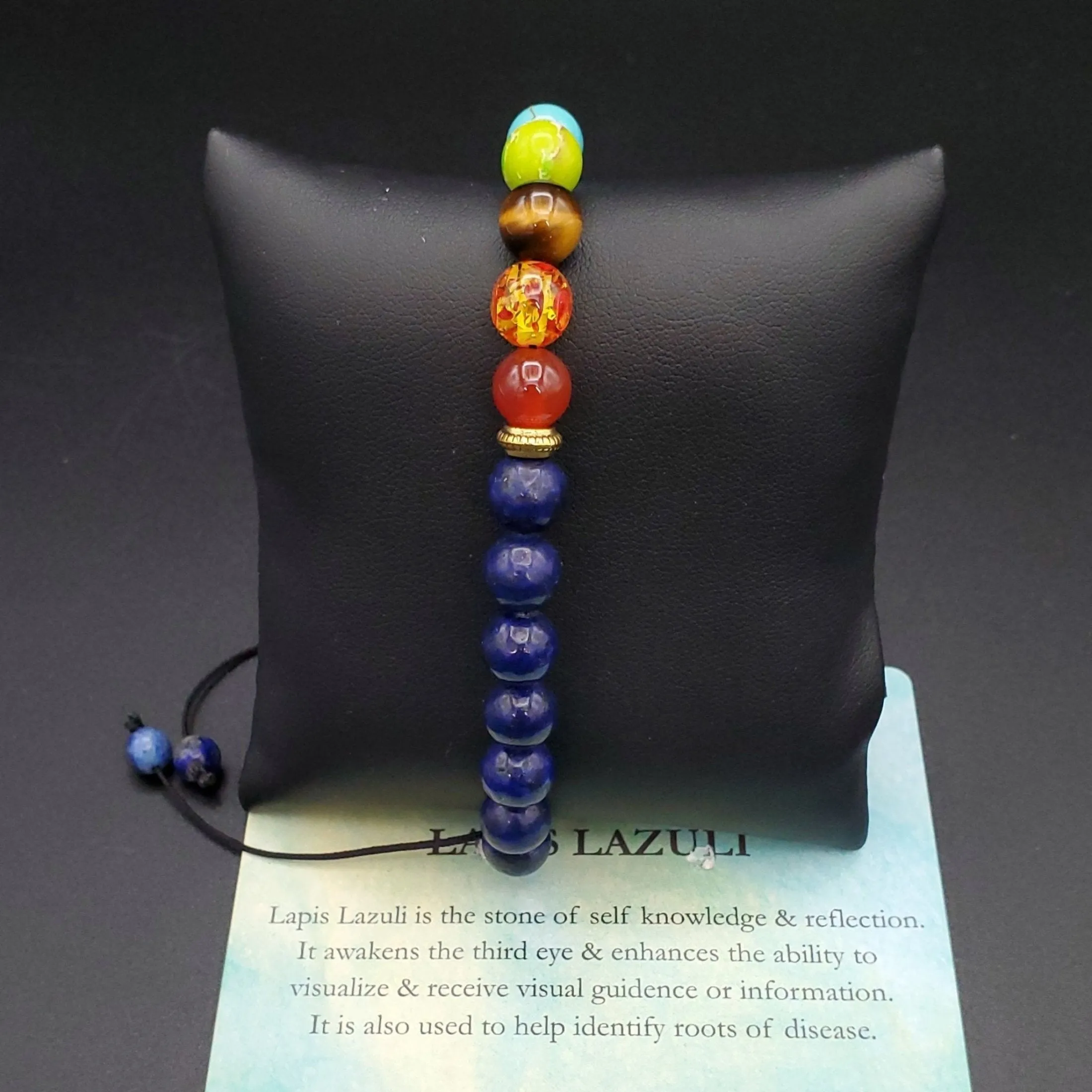 Bracelet 7 Chakra Adjustable Obsidian Howlite Lapis Lazuli and Lava Rock