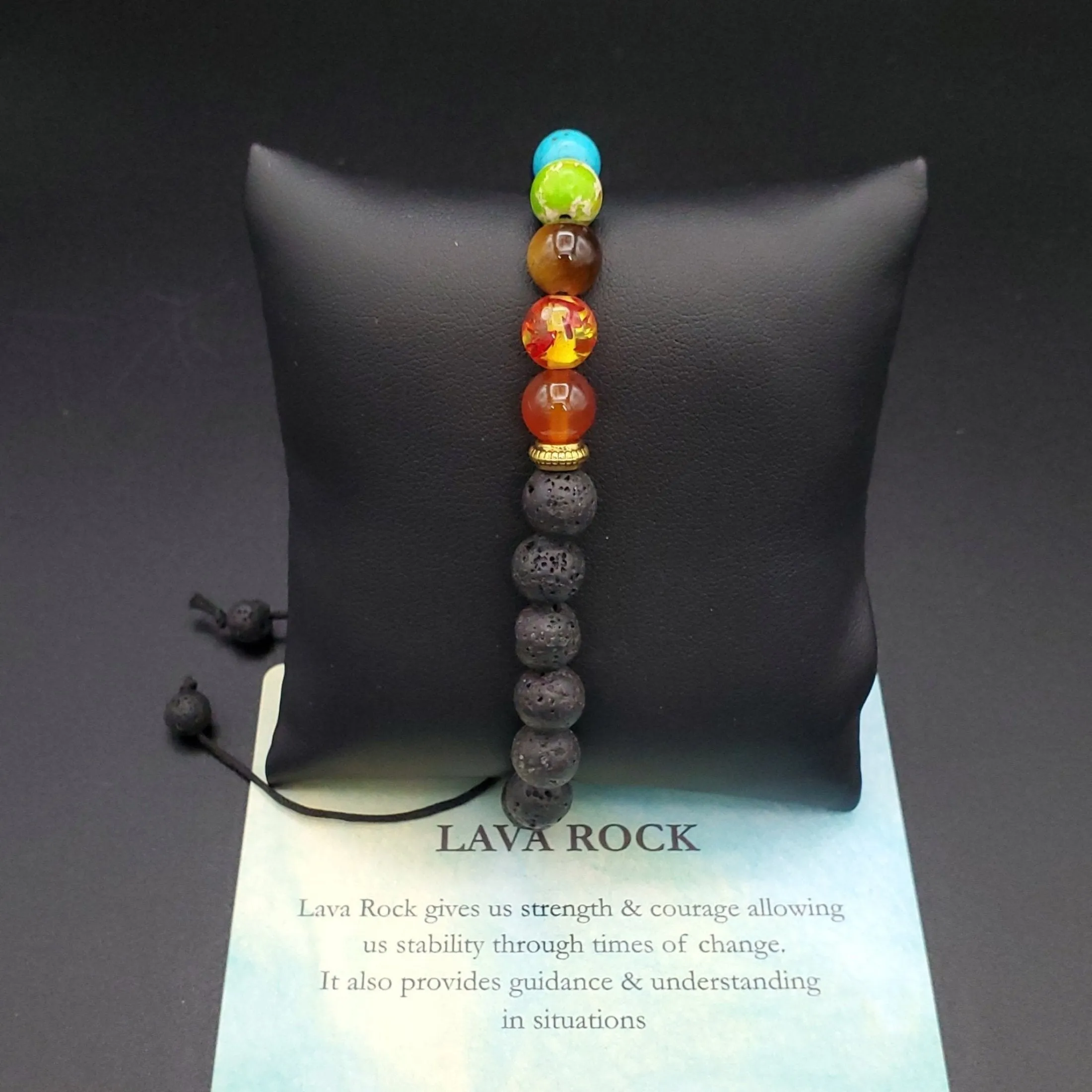 Bracelet 7 Chakra Adjustable Obsidian Howlite Lapis Lazuli and Lava Rock