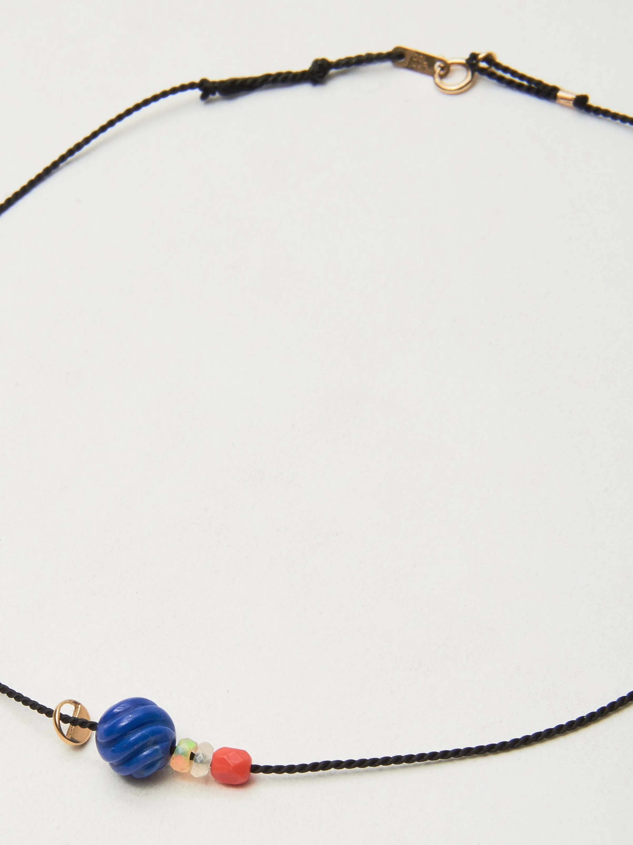 Breve Charm/Lapis Twist/Opal & Glass Beads Necklace