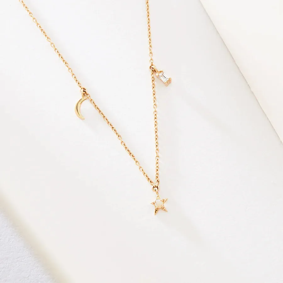 Bright Star Baguette Necklace (14K Gold)