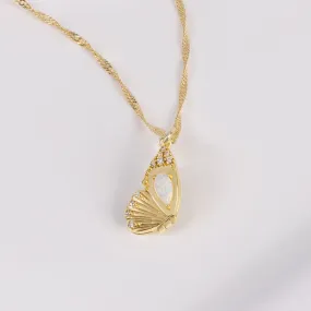 Butterfly Opal Gold Locket Necklace