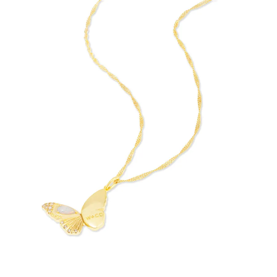 Butterfly Opal Gold Locket Necklace