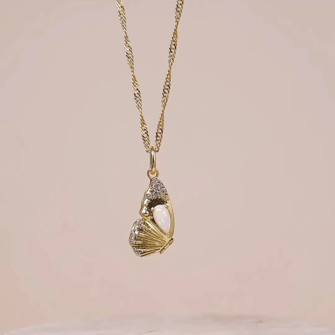 Butterfly Opal Gold Locket Necklace