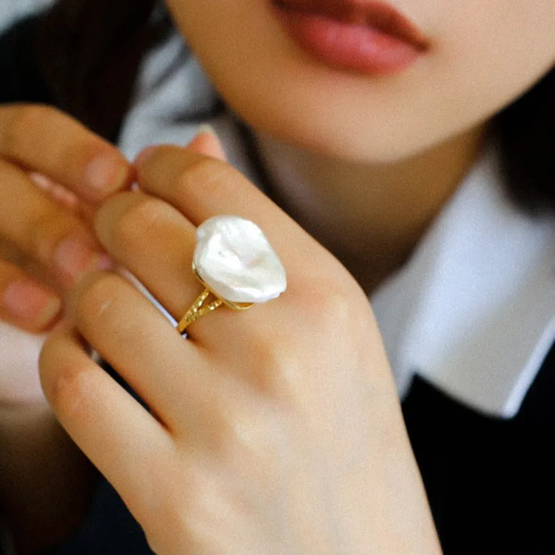 Button Baroque Freshwater Pearl Ring