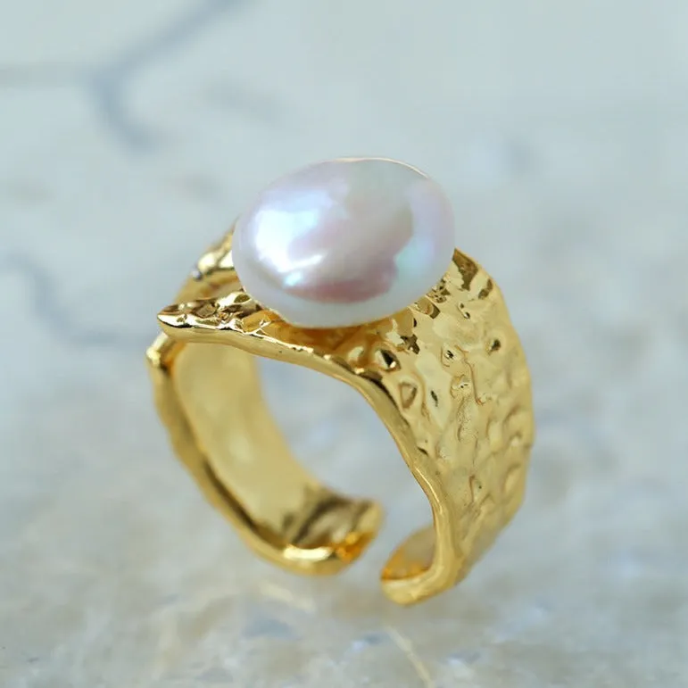 Button Baroque Freshwater Pearl Ring