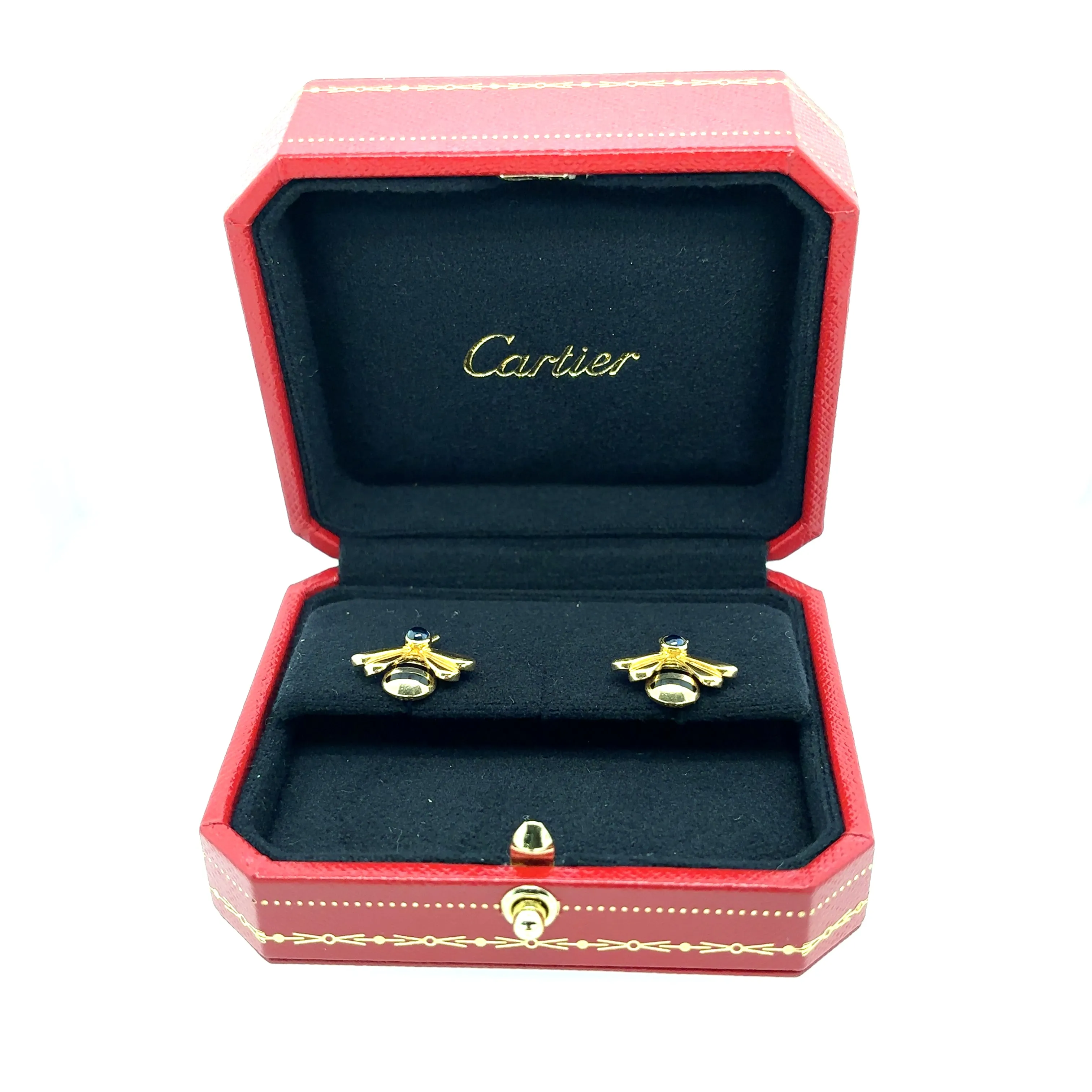 Cartier Sapphire & 18k Gold Bumble Bee Earrings Original Box