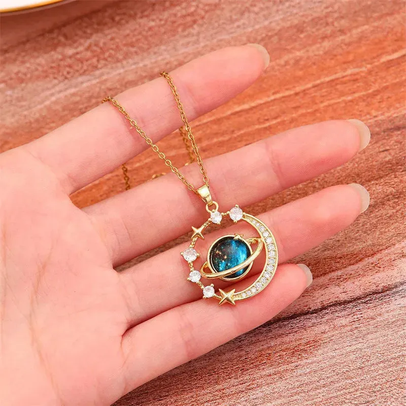 Celestial Zircon Moon Necklace