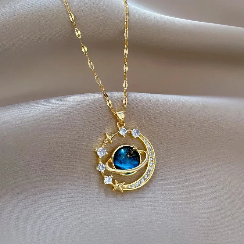 Celestial Zircon Moon Necklace