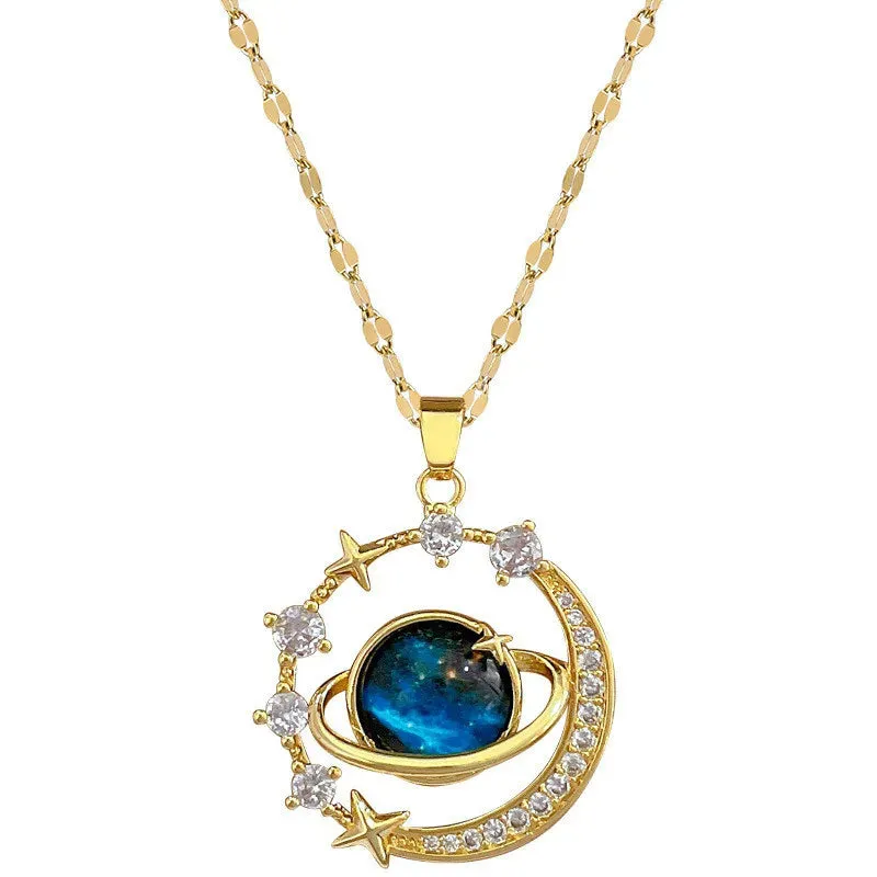 Celestial Zircon Moon Necklace