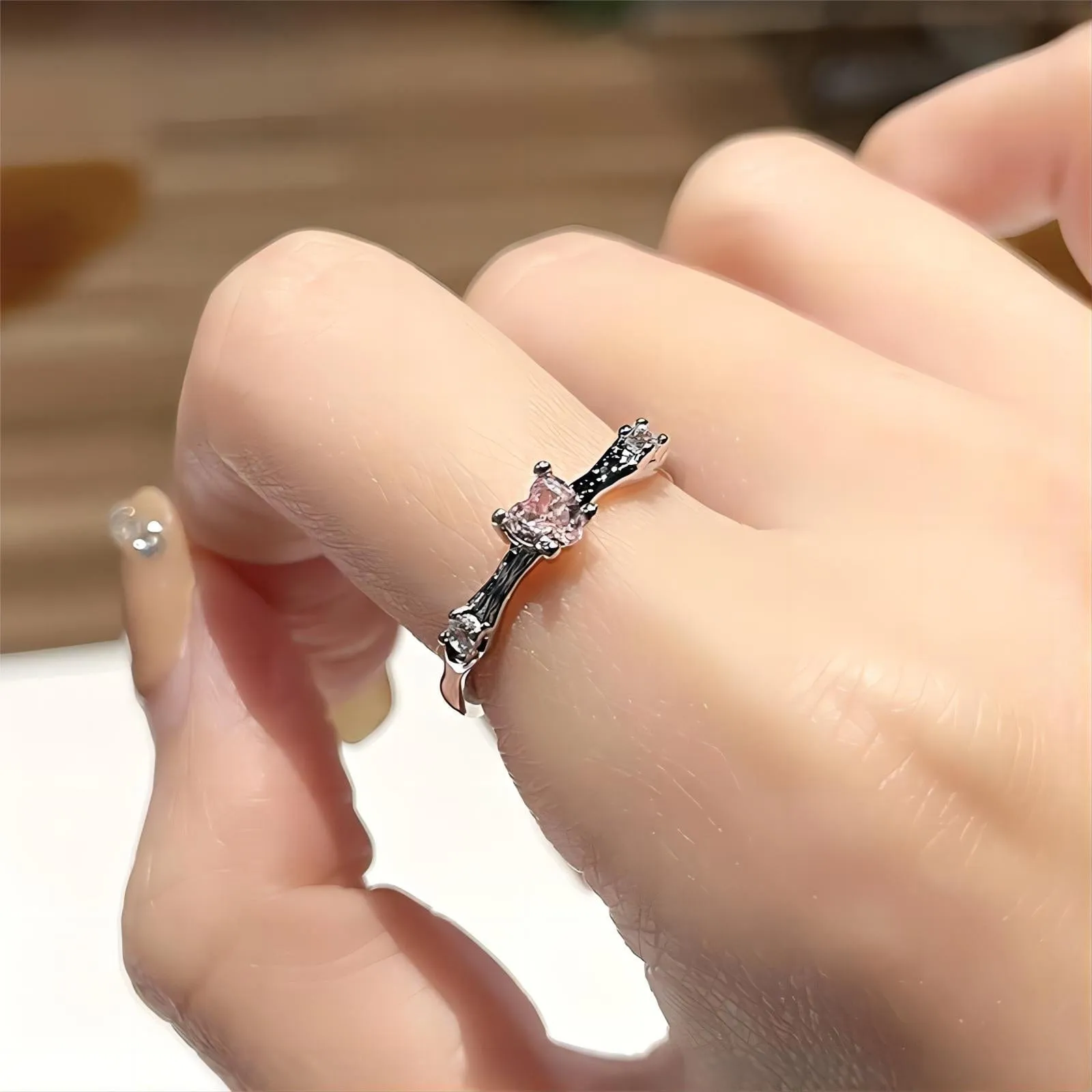 Charming Rose Heart Open Ring