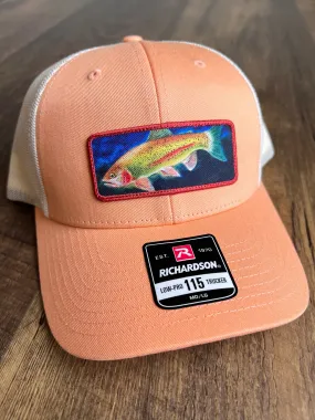 Christmas gift hat for mom | Rainbow Trout Print Stitch Patch Hat |  Adjustable Trucker Hat for Fisher | Colorful Print Stitch