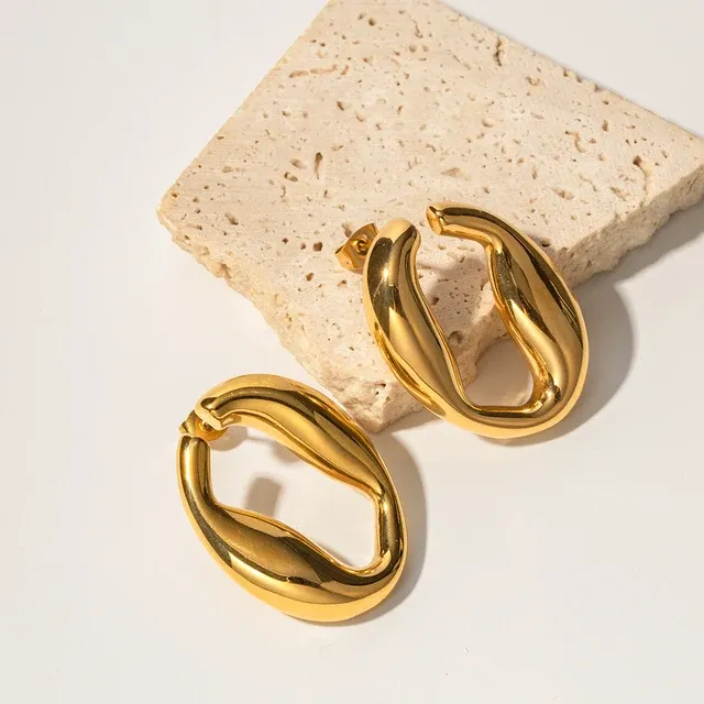 Chunky Golden Wavy Hoop Earrings