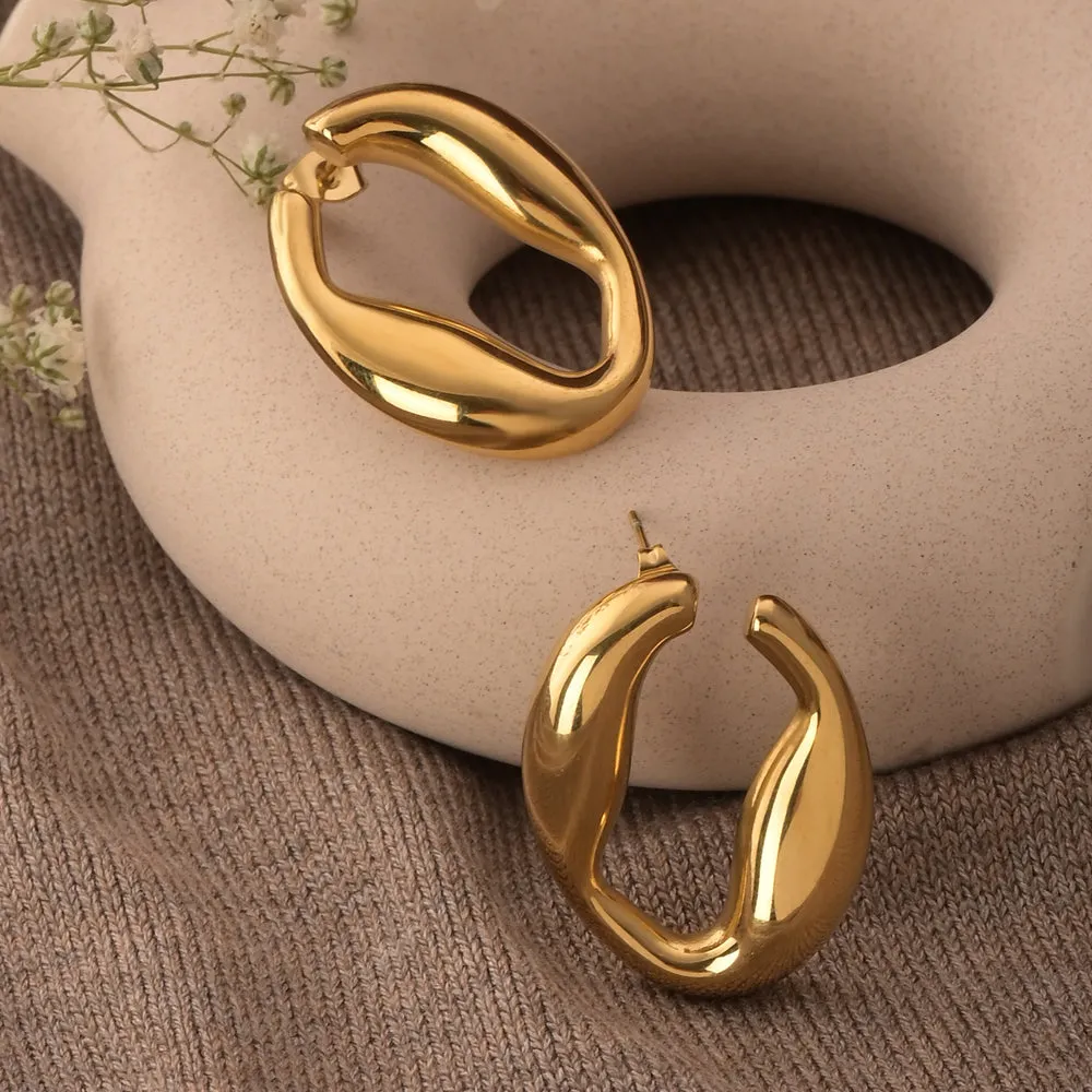 Chunky Golden Wavy Hoop Earrings