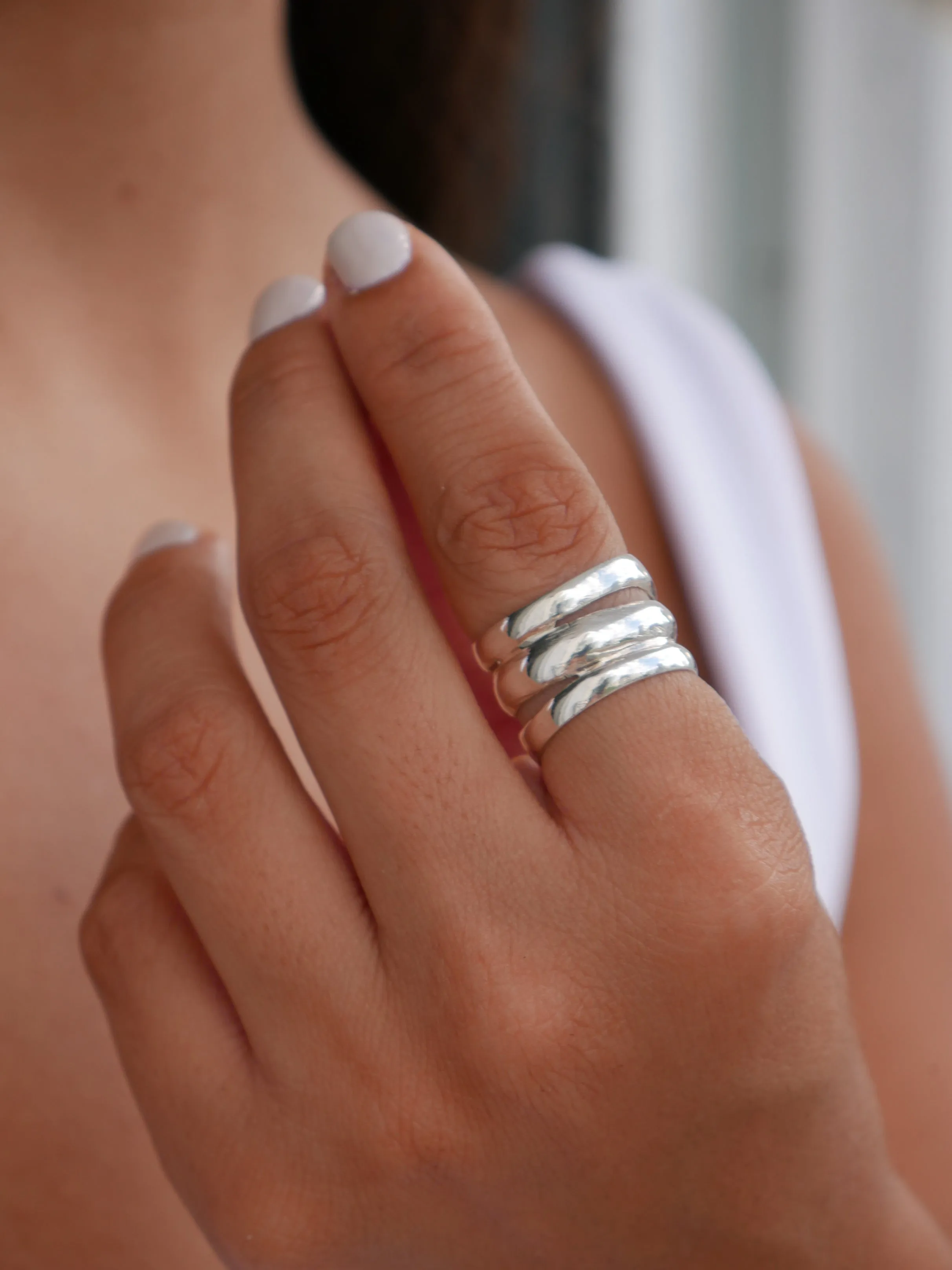 Chunky Silver Ring 925 Sterling Silver Waterproof Hypoallergenic Everyday Casual Zig Stacked Statement  Ring