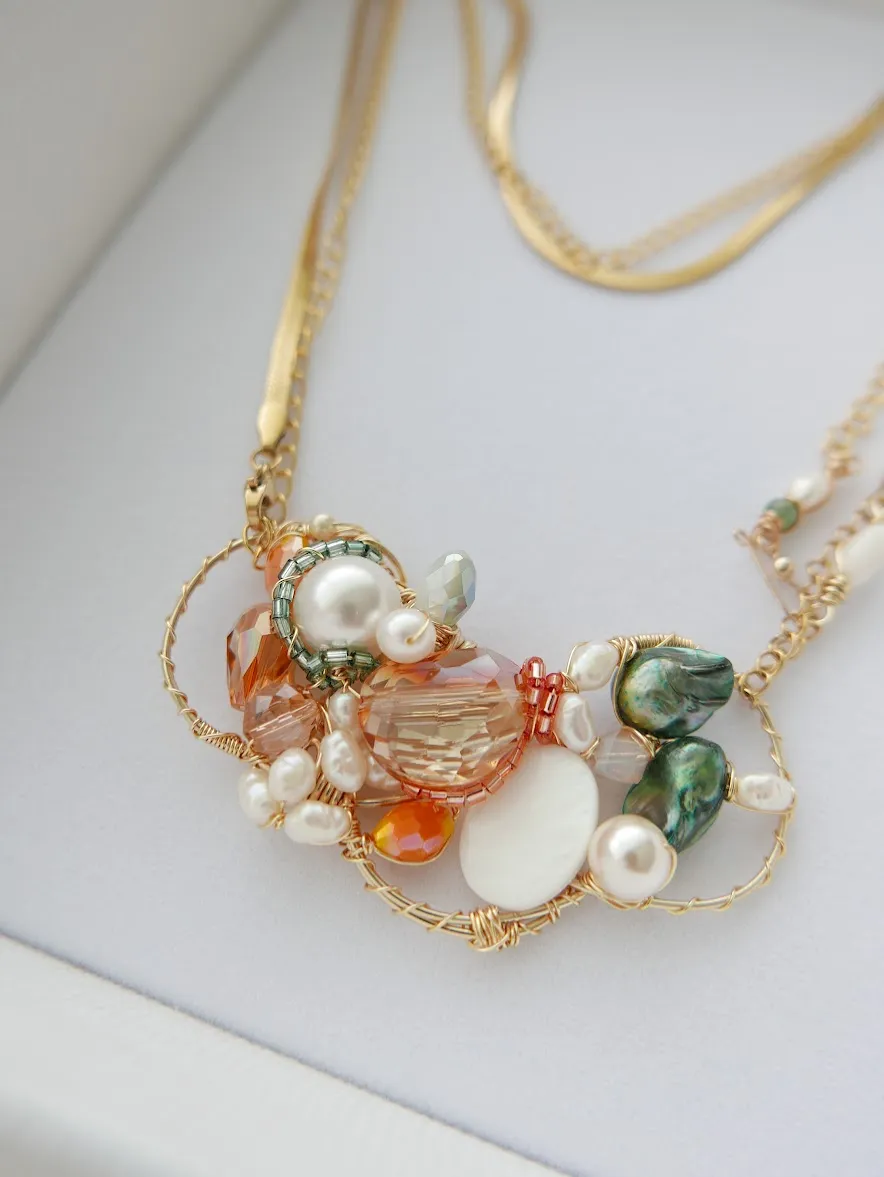 Citrus And Grass Pearls Multiway Necklace