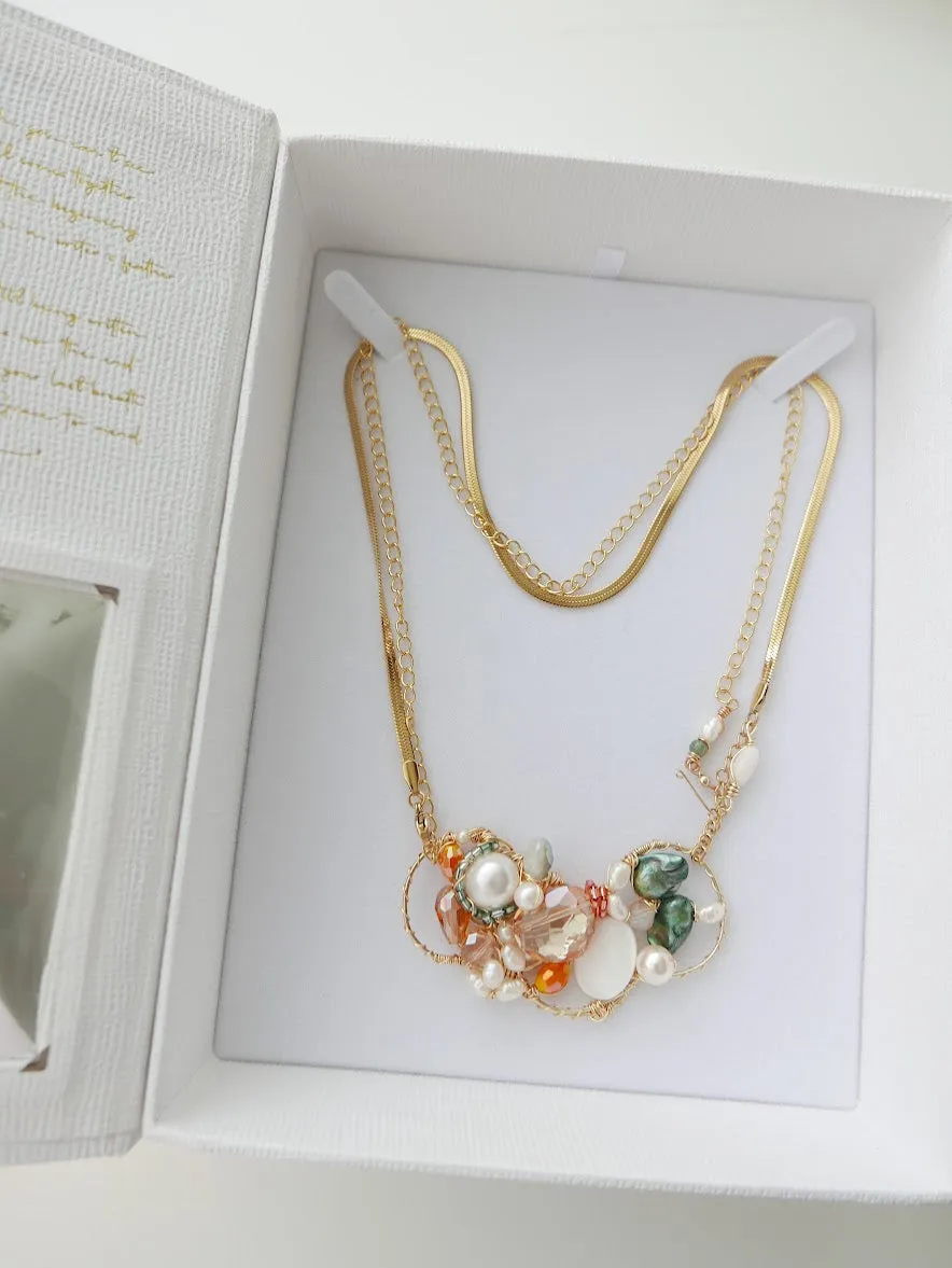 Citrus And Grass Pearls Multiway Necklace