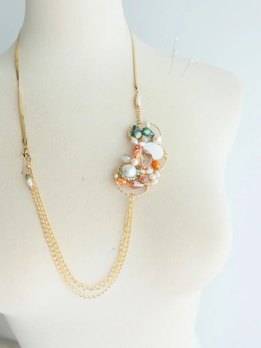 Citrus And Grass Pearls Multiway Necklace