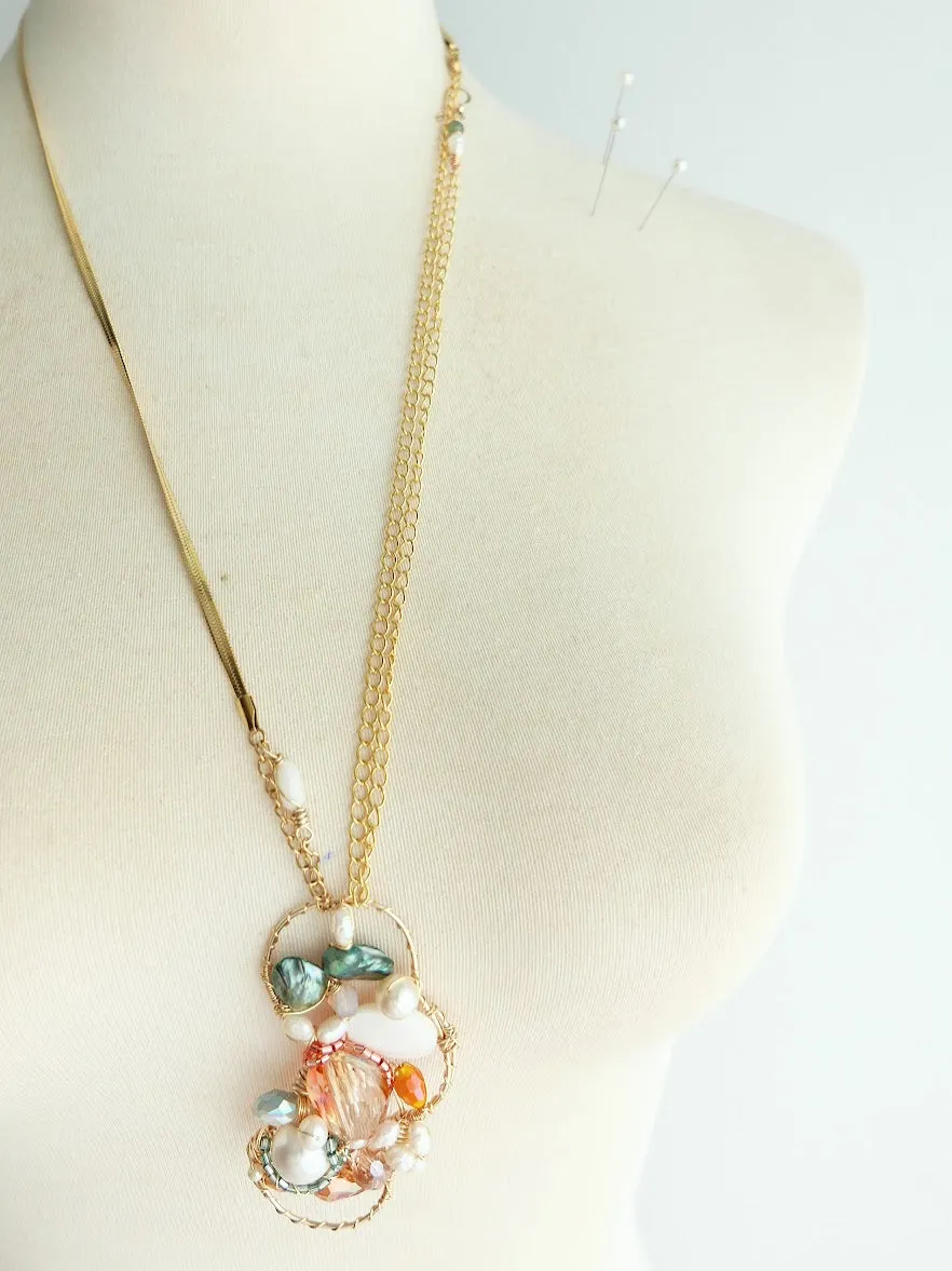 Citrus And Grass Pearls Multiway Necklace