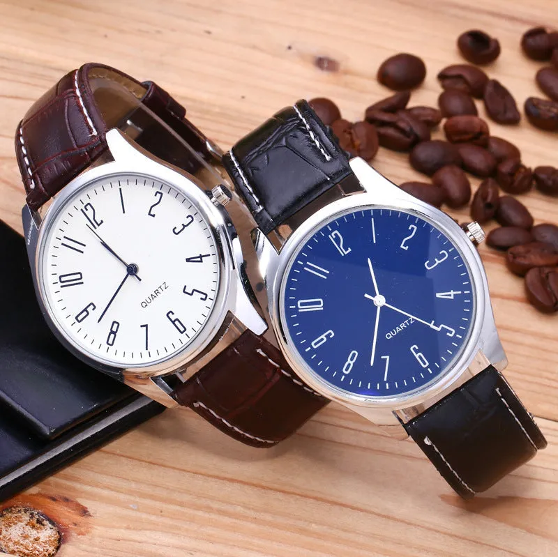 Classic Quartz Watch with Imitation Leather Strap - Multiple Colors