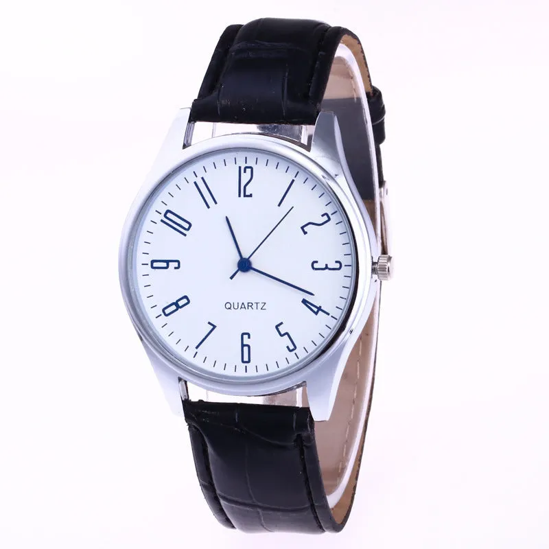 Classic Quartz Watch with Imitation Leather Strap - Multiple Colors