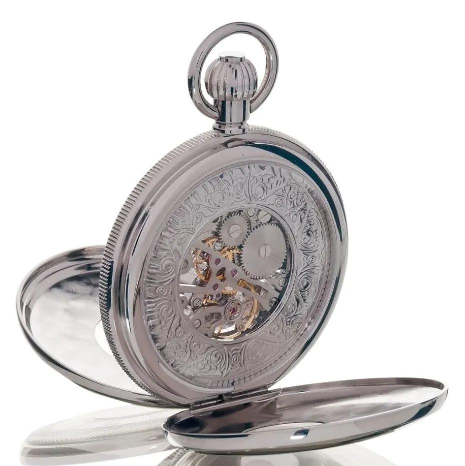 CLOSEOUT! Rapport of London PW49 Mechanical 17 Jewel Silver-Tone Double Opening Half Hunter Pocket Watch