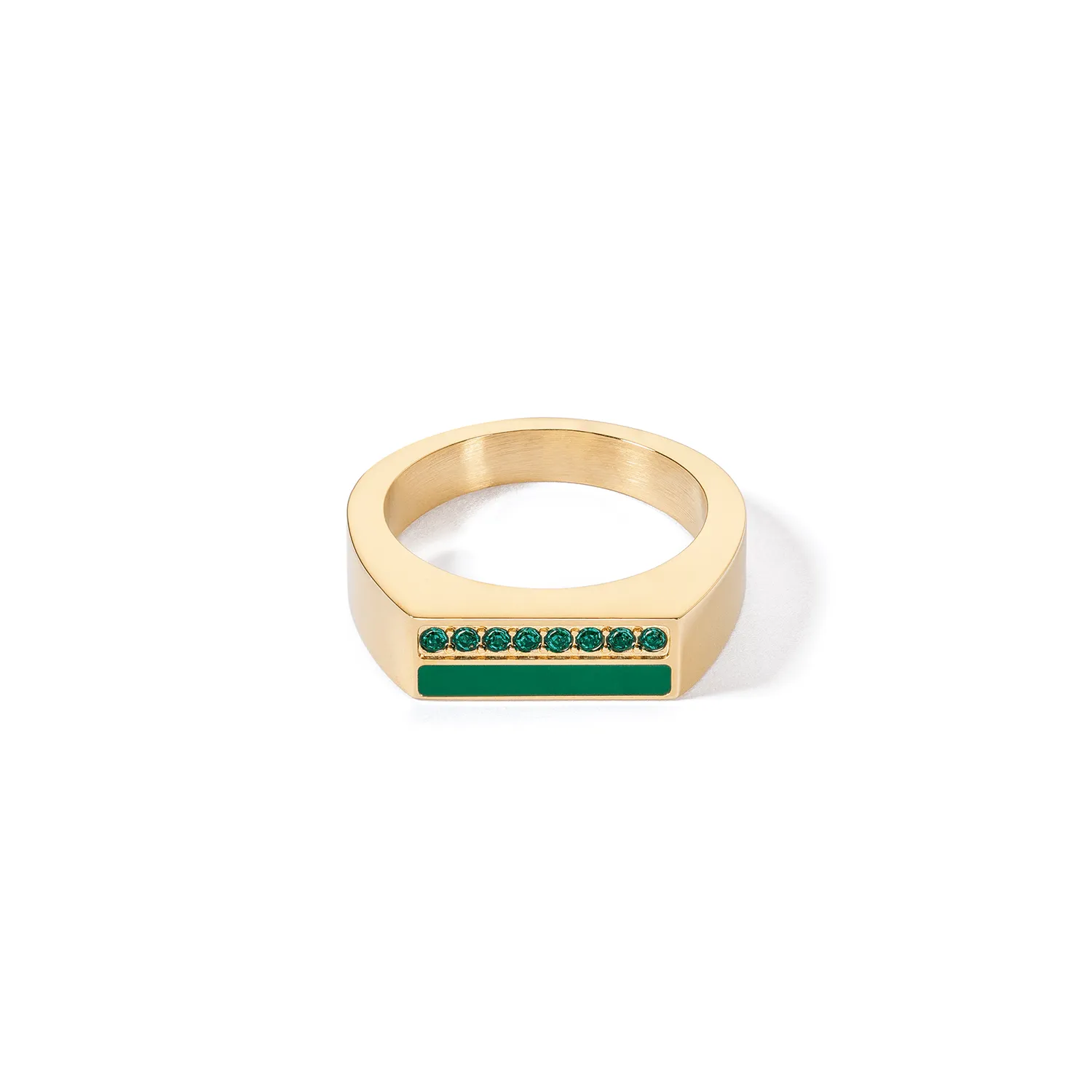 Coeur De Lion Gold and Green Crystal Stripes Square Ring