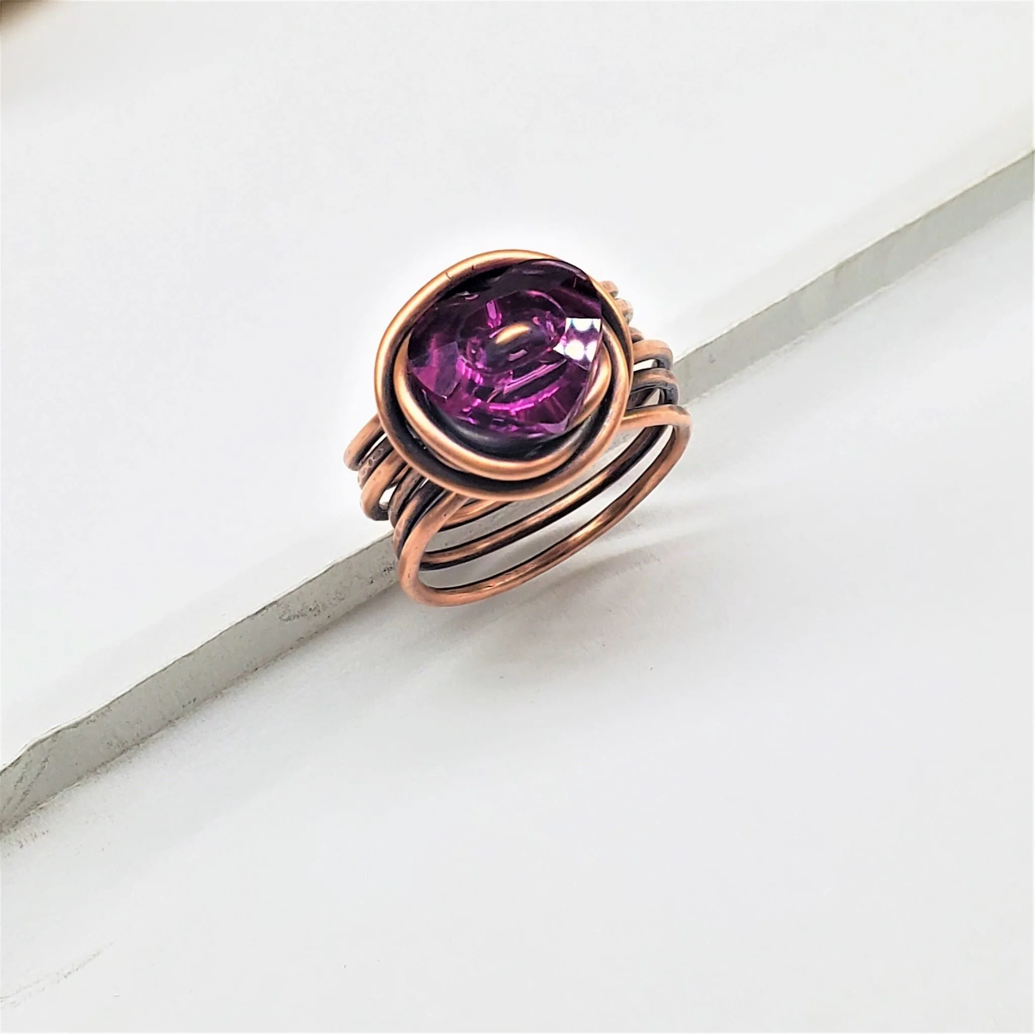 Copper Wire Wrapped Crystal Heart Glam Ring by Alexa Martha