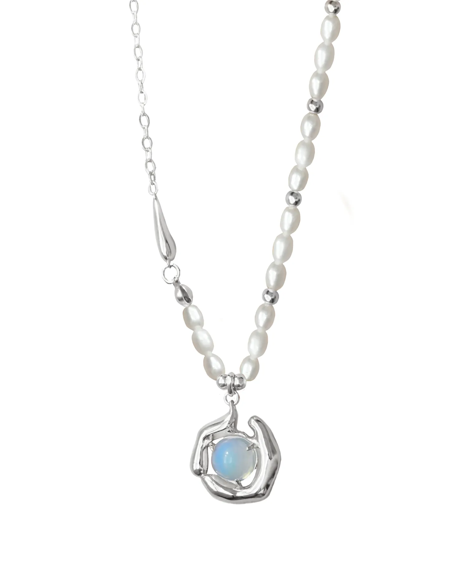 Cordelia Opal Pearls Necklace - Silver