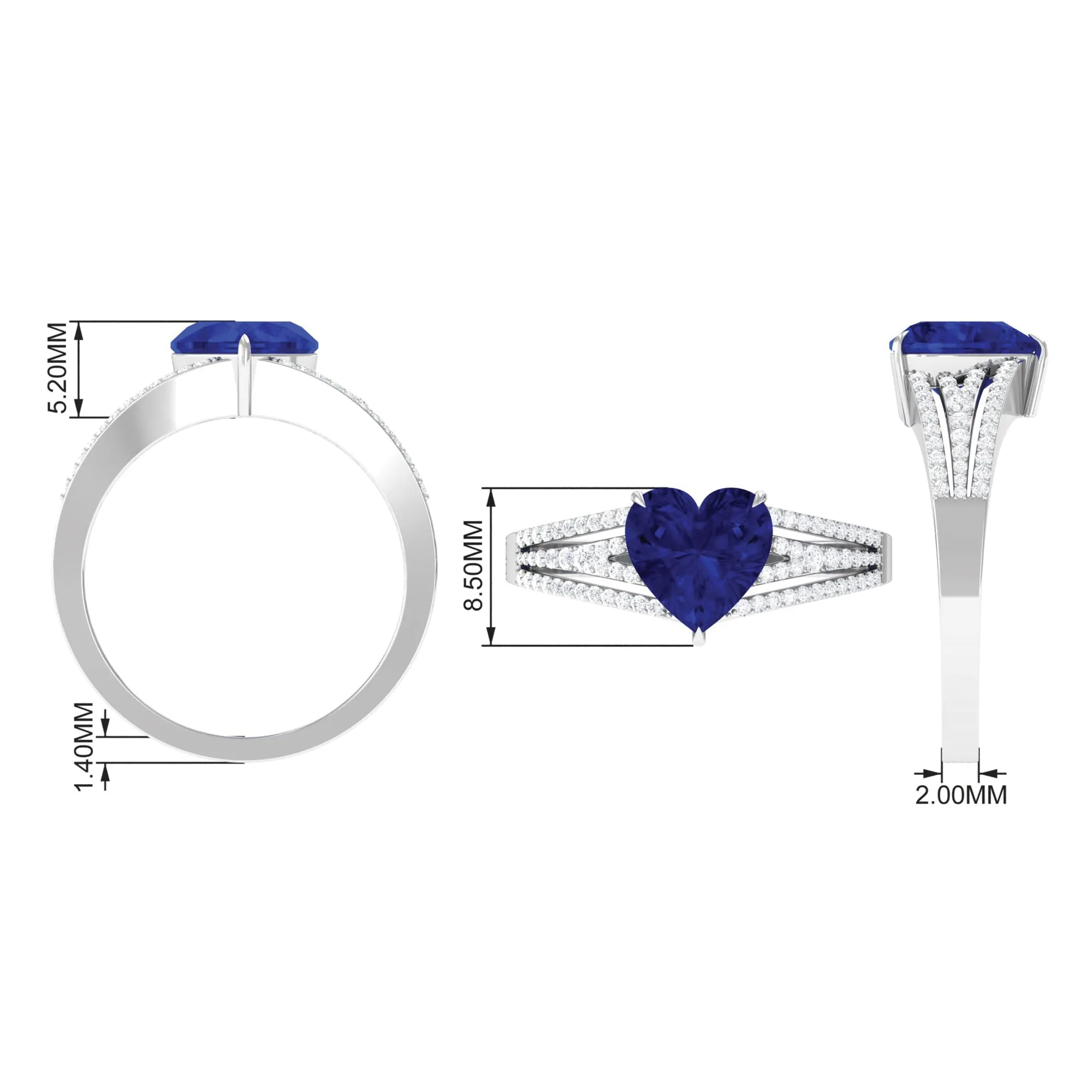 Created Blue Sapphire Heart Engagement Ring with Diamond