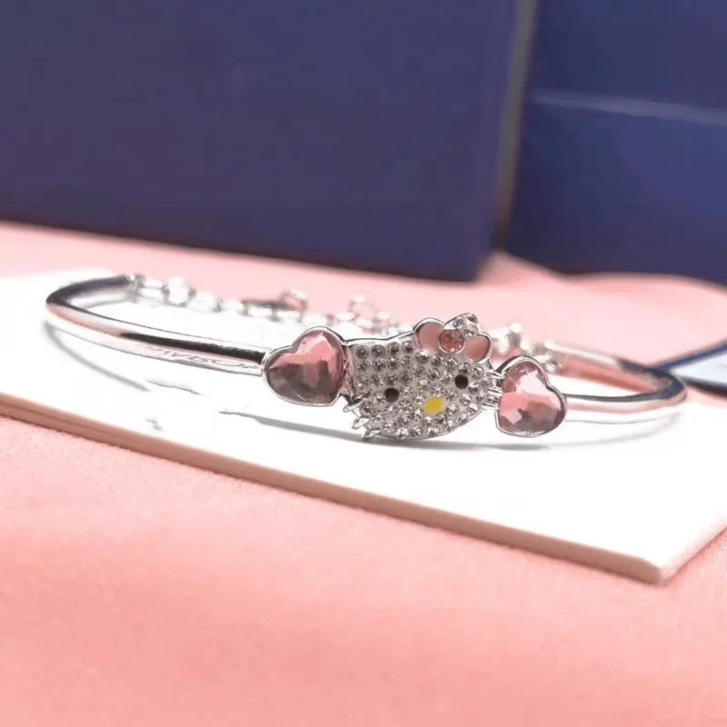 Crystal Kitty Bangle Sliver Bracelet