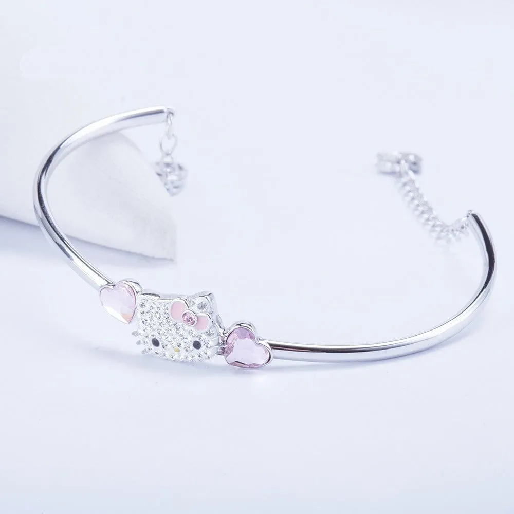 Crystal Kitty Bangle Sliver Bracelet