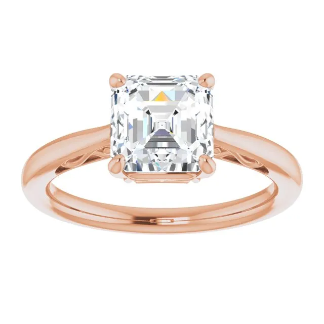 Cubic Zirconia Engagement Ring- The Abbey Ro (Customizable Asscher Cut Solitaire with 'Incomplete' Decorations)