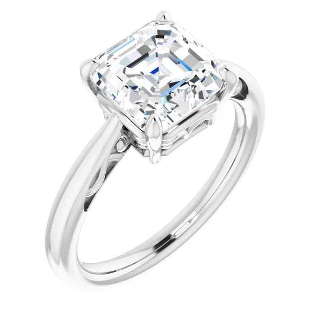 Cubic Zirconia Engagement Ring- The Abbey Ro (Customizable Asscher Cut Solitaire with 'Incomplete' Decorations)