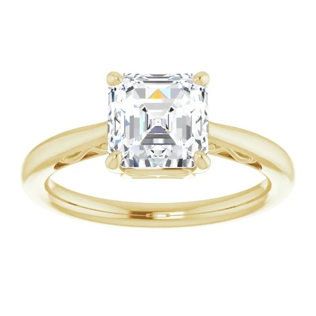 Cubic Zirconia Engagement Ring- The Abbey Ro (Customizable Asscher Cut Solitaire with 'Incomplete' Decorations)